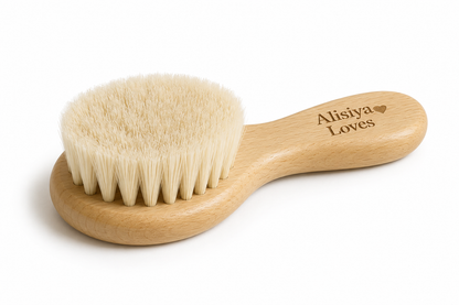 Alisiya Loves Personalized Wooden Baby Hair Brush with Soft Natural Bristles