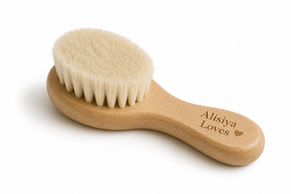 Alisiya Loves Personalized Wooden Baby Hair Brush with Soft Natural Bristles